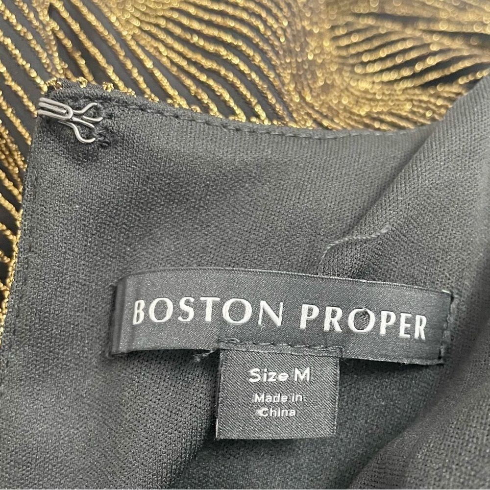 NWT Boston Proper Metallic Jumpsuit Medium Black Gold Wide Leg V Neck Party - Picture 13 of 16